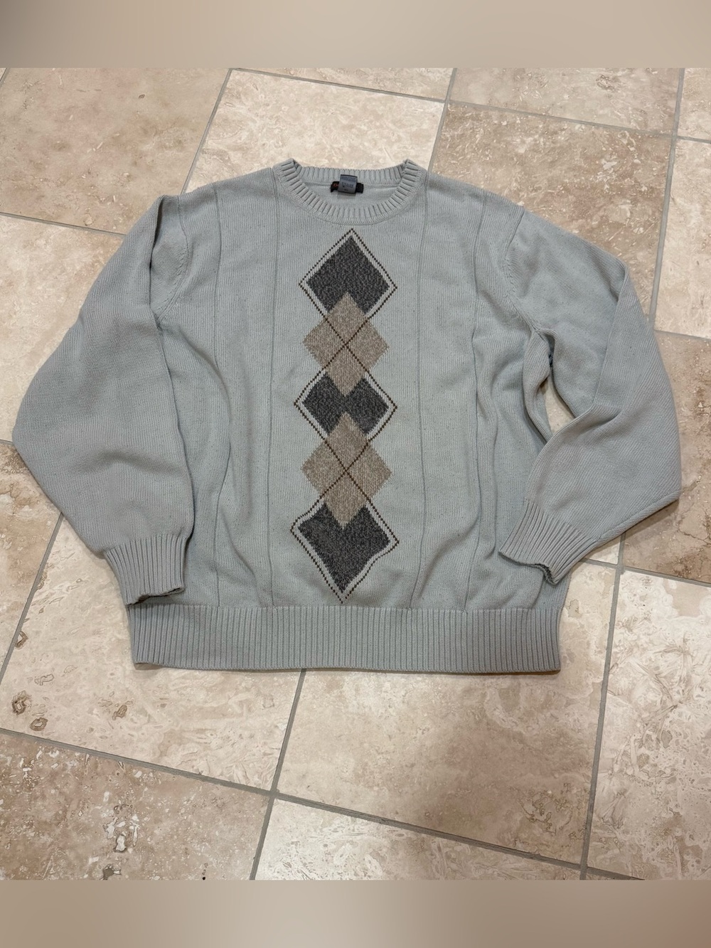 Vintage Heavy knit Dockers cream Gray Argyle Crewneck Sweater.